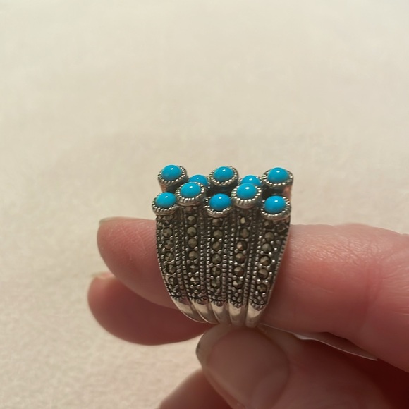 NWT ShopHQ Turquoise and Marcasite Silver Ring, Size 7 - Picture 4 of 7